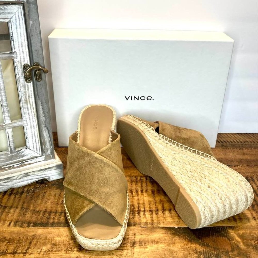 Vince Gaelan Suede Wedge Espadrille Sandals, Brown 8M